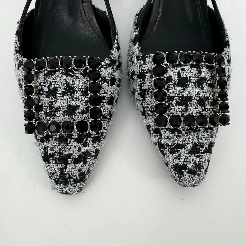 Roberto Festa Atena Slingback Pumps Embellished Buckle Houndstooth 39.5 (US9.5)